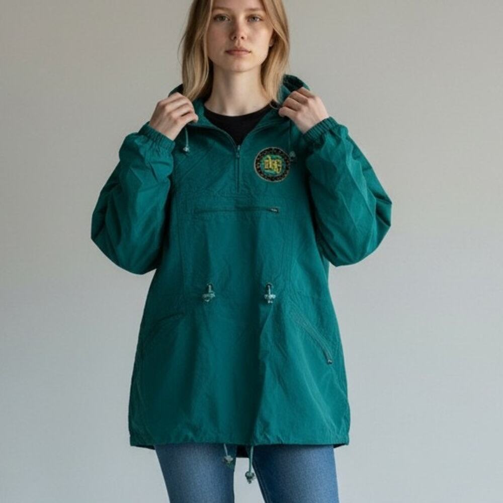 Vintage 90s Notre Dame Irish Blue Quarter Zip Pullover Windbreaker Jacket Medium